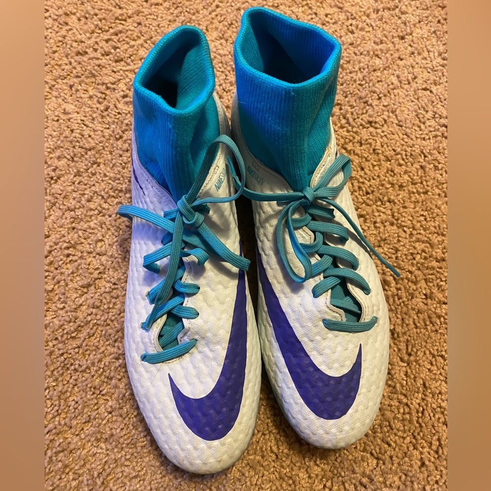 Blue soccer shoes